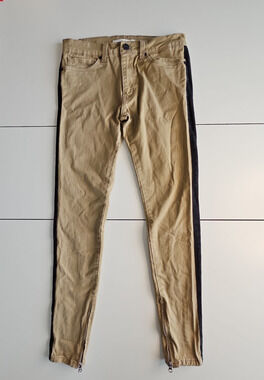 GOLDEN Denim Mens 30 Tan Black Tuxedo Stripe Skinny Pants Ankle Zip USA